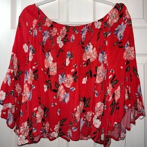 Red Floral Off-the-Shoulder Top